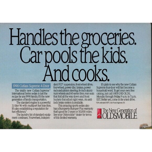 1989 Oldsmobile 1990 Cutlass Supreme 4-Door Vintage Print Ad (L11) - Picture 3 of 3